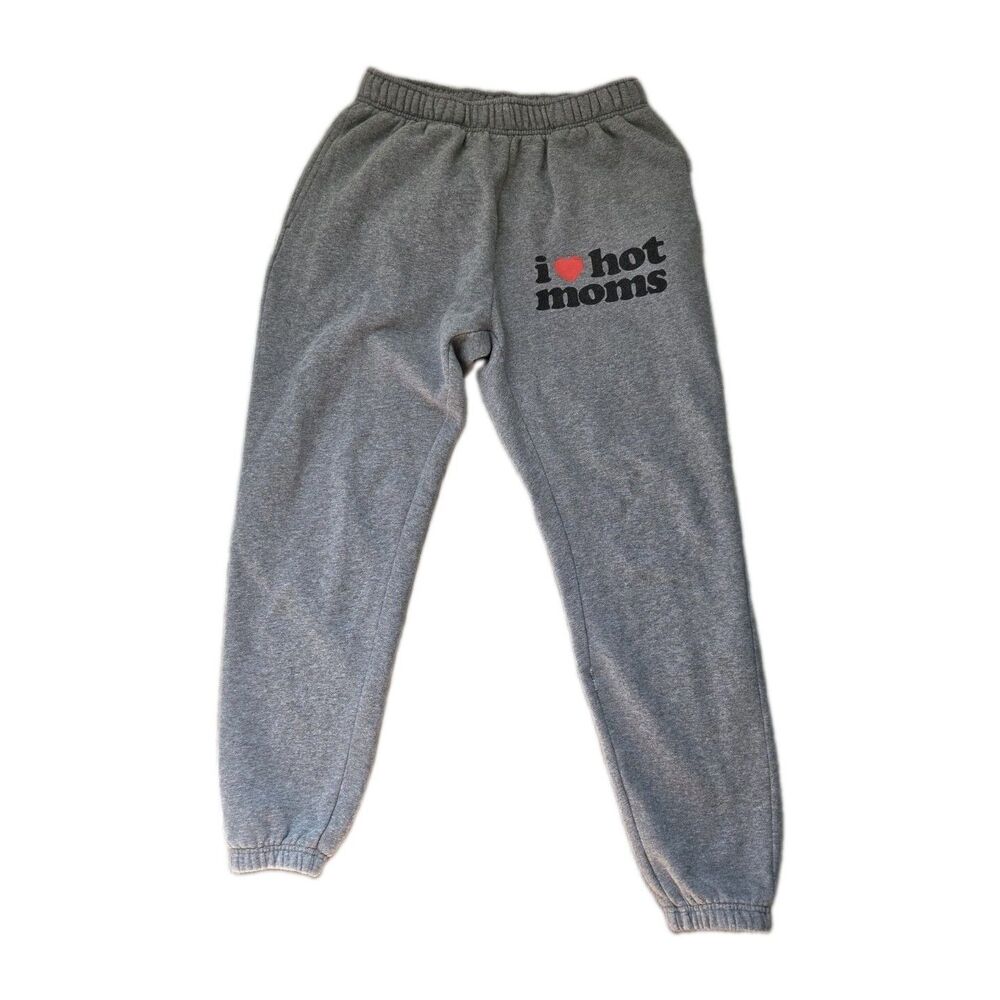 Danny Duncan I Love Hot Moms Gray Fleece Jogger Sweatpants Graphic Large GUC